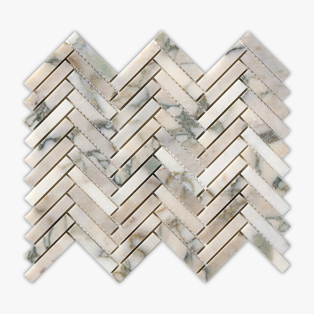 Calacatta Green Herringbone 5/8x3 Marble Mosaic