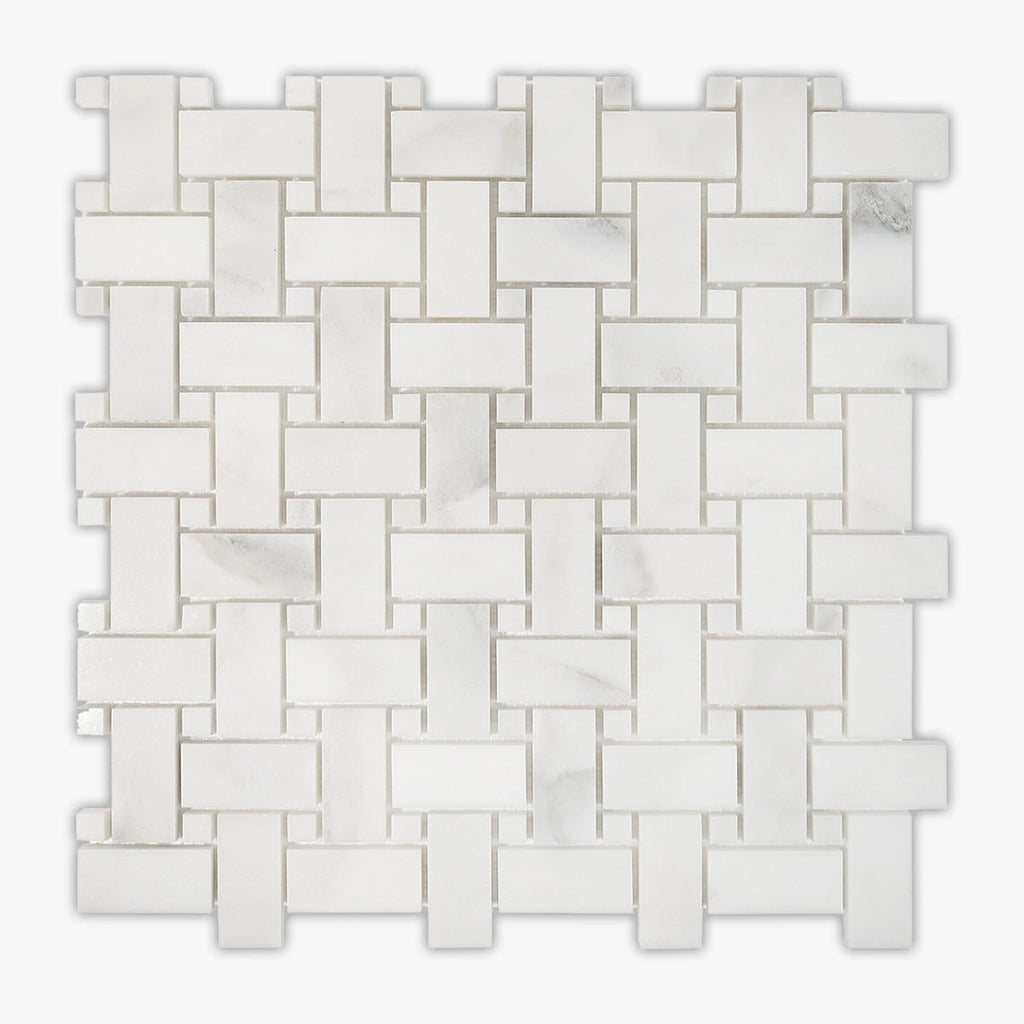 Calacatta Verde Polished 1x2 Basketweave White Dot Marble Mosaic