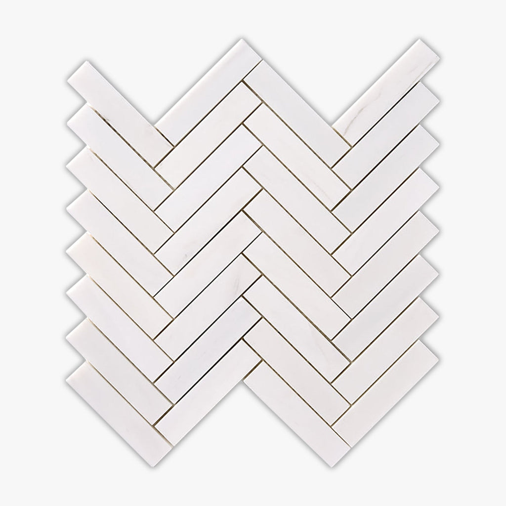 Bianco Dolomiti Honed 1x4 Herringbone Marble Mosaic