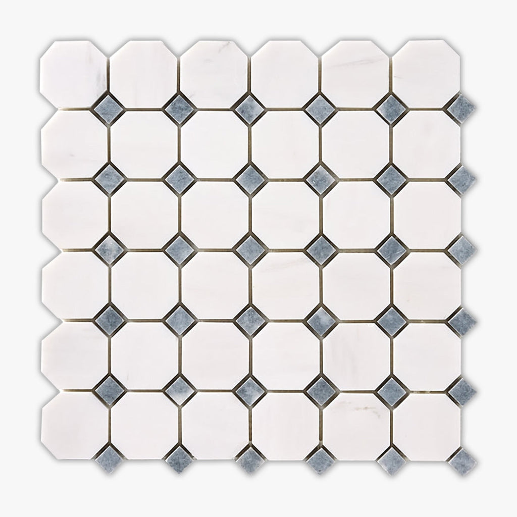 Bianco Dolomiti & Blue & Gray Polished Octagon Marble Mosaic