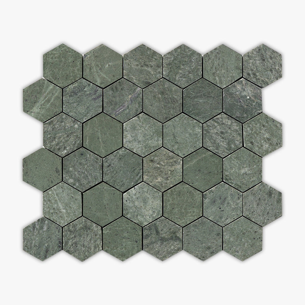 Verde Tia Honed Hexagon Marble Mosaic