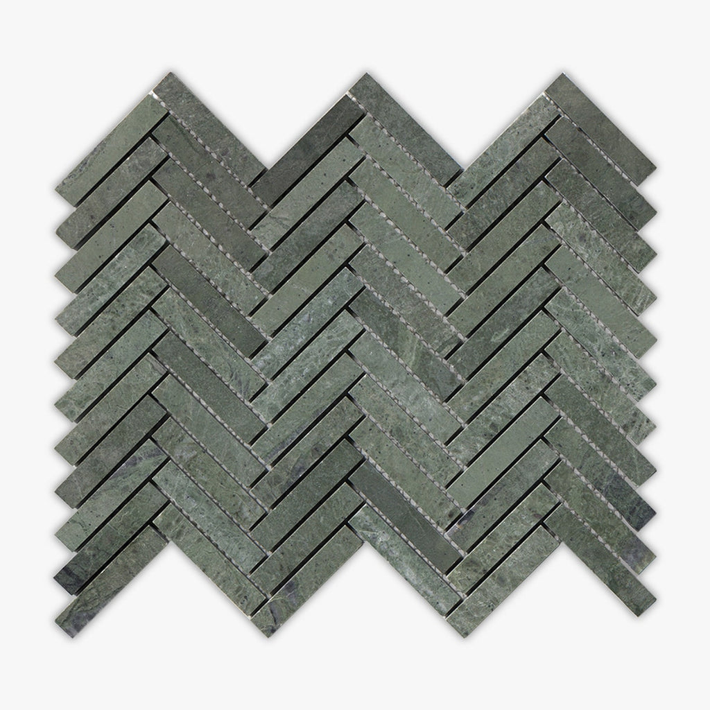 Verde Tia Honed Herringbone Marble Mosaic