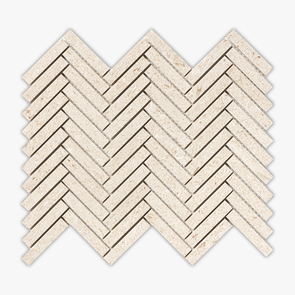 Desert Path Brushed Herringbone 5/8x3 Limestone Mosaic
