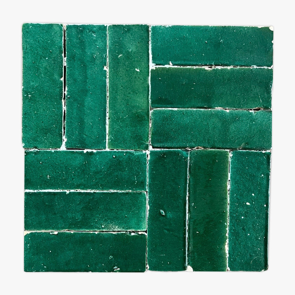 Emerald & Jade Green Glazed Bejmat 2x6 Zellige Subway Tile