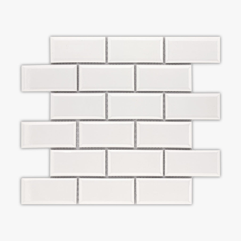 CC Mosaic White Bright 2x4 Brick Glazed Porcelain Mosaic