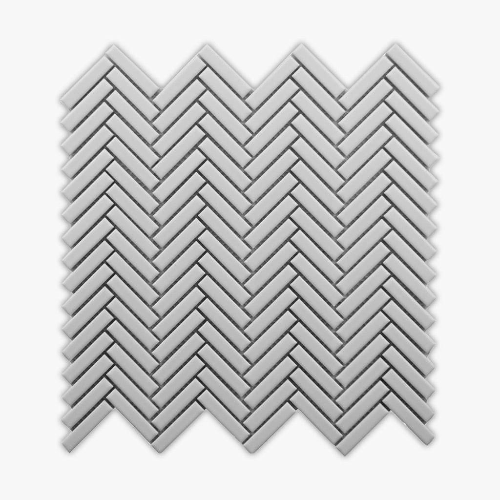 CC Mosaic White Bright Herringbone Glazed Porcelain Mosaic