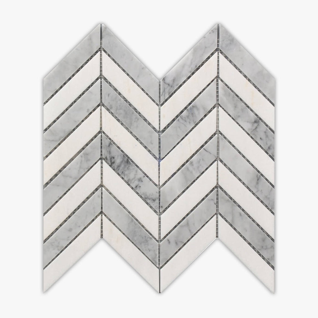 Rockart White, Gray Chevron Polished Marble Mosaic