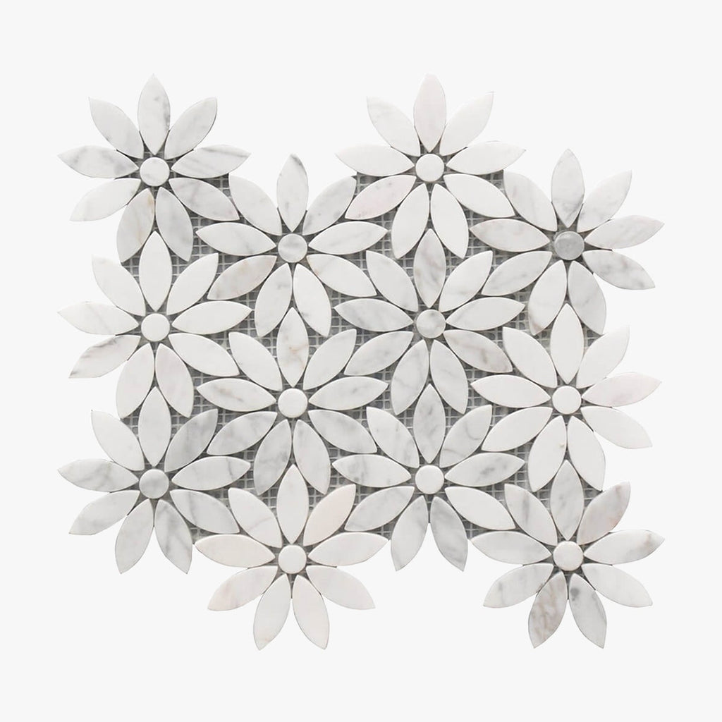 Rockart White Daisy Flower Polished Marble Mosaic