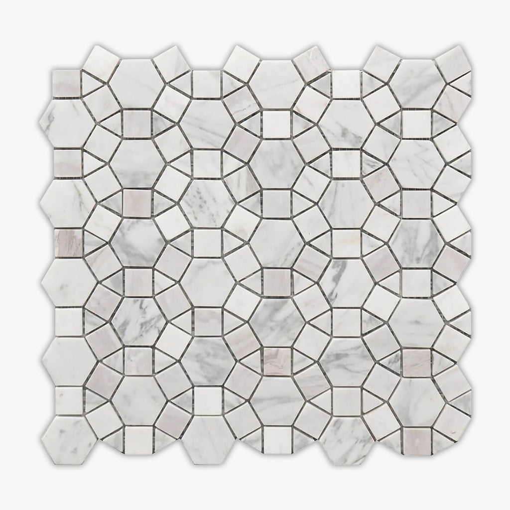 Rockart White Kaleidoscope Polished Marble Mosaic