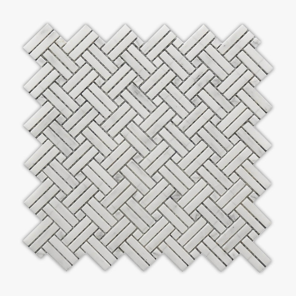 Rockart White Basket Weave Polished Marble Mosaic