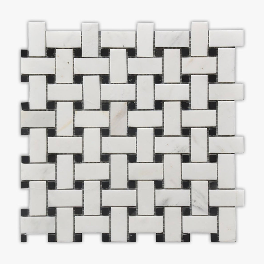 Rockart Black, White Basket Weave Polished Marble Mosaic