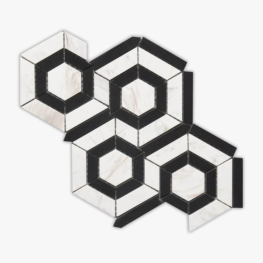 Rockart Black, White Hexagon Polished Marble Mosaic