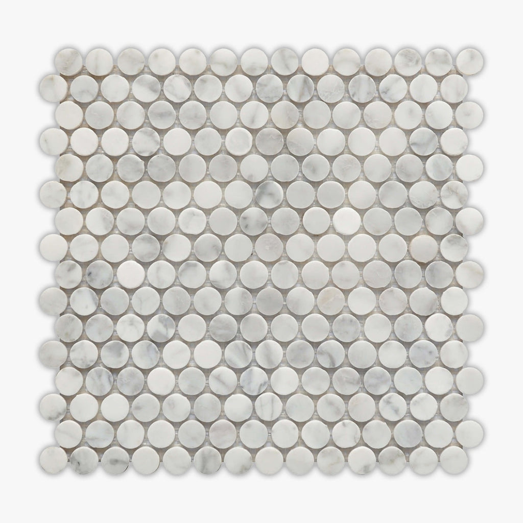 Rockart Carrara Penny Round Polished Marble Mosaic