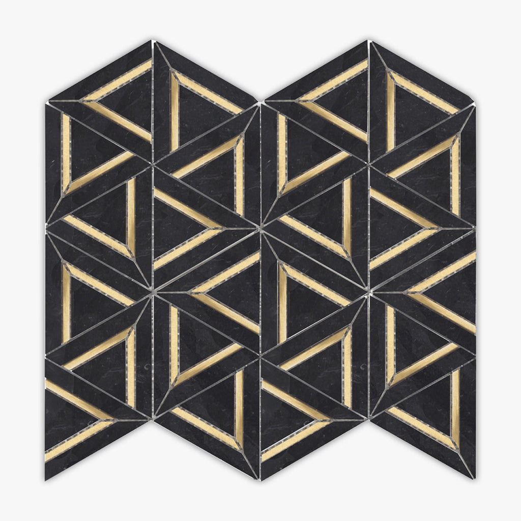 Rockart Nero Marquina, Metal Hexagon Polished Marble Mosaic