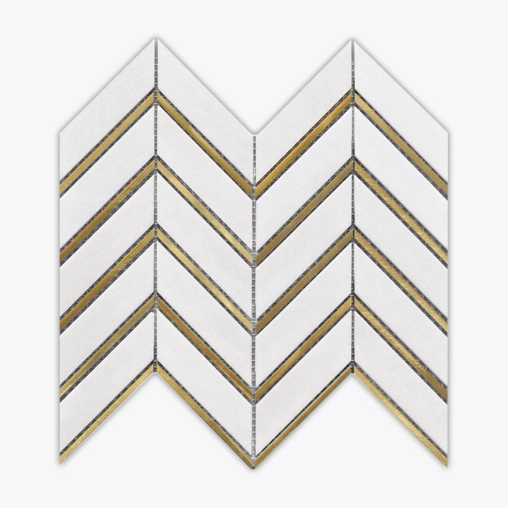 Rockart Thassos, Metal Arrow Polished Marble Mosaic