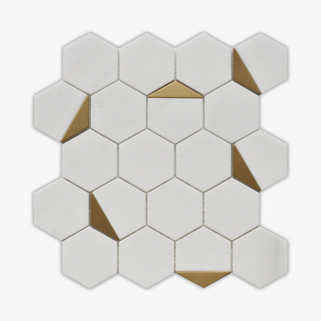 Rockart Thassos Hexagon Polished Marble Mosaic