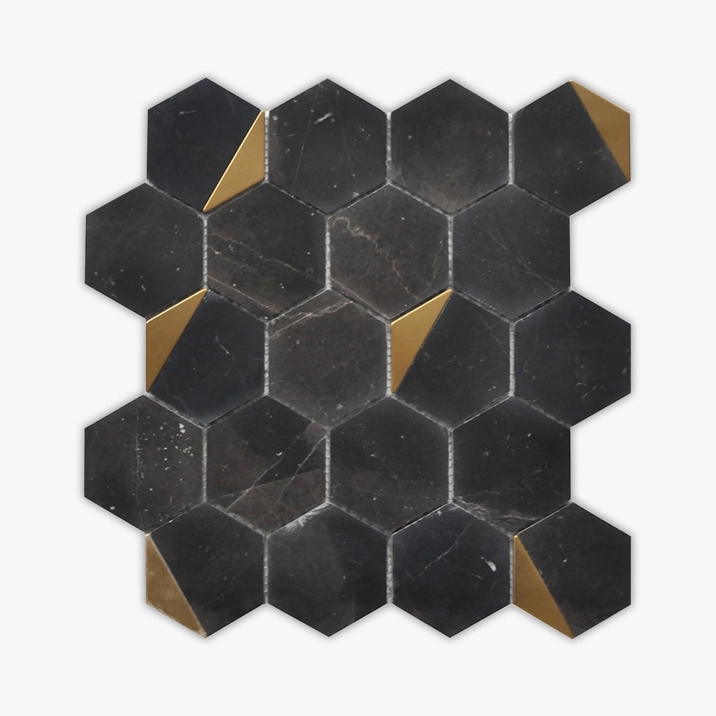 Rockart Nero Marquina Hexagon Polished Marble Mosaic