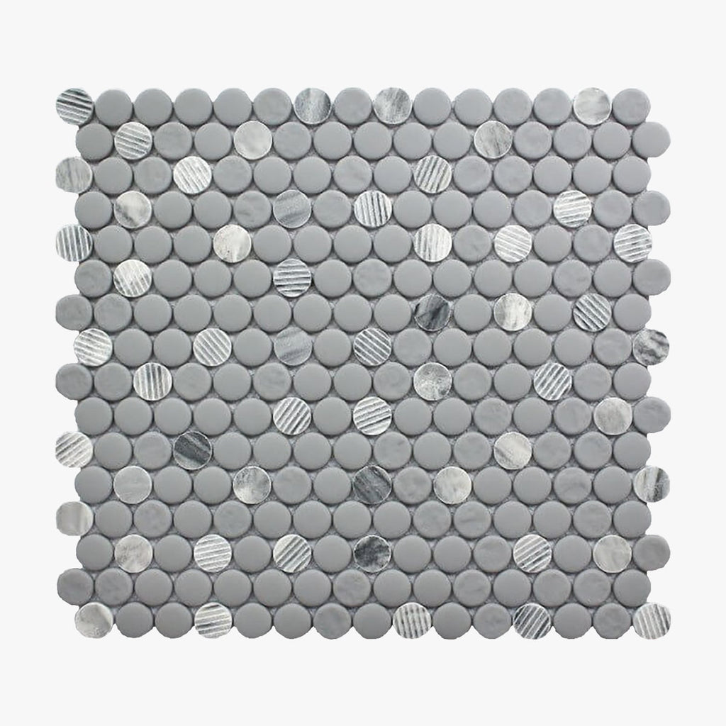 Rockart Gray Penny Round Matte/Polished Granite Mosaic